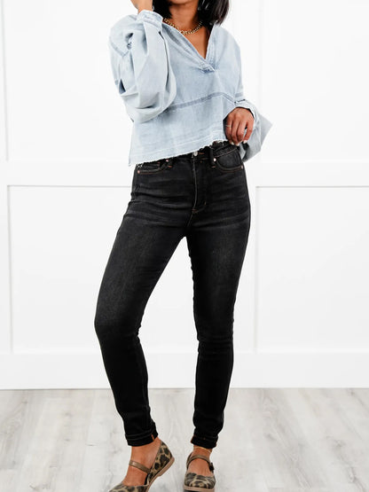 Judy Blue Black Dog High Rise Black Wash with Contrast Thread Tummy Control Skinny Jeans