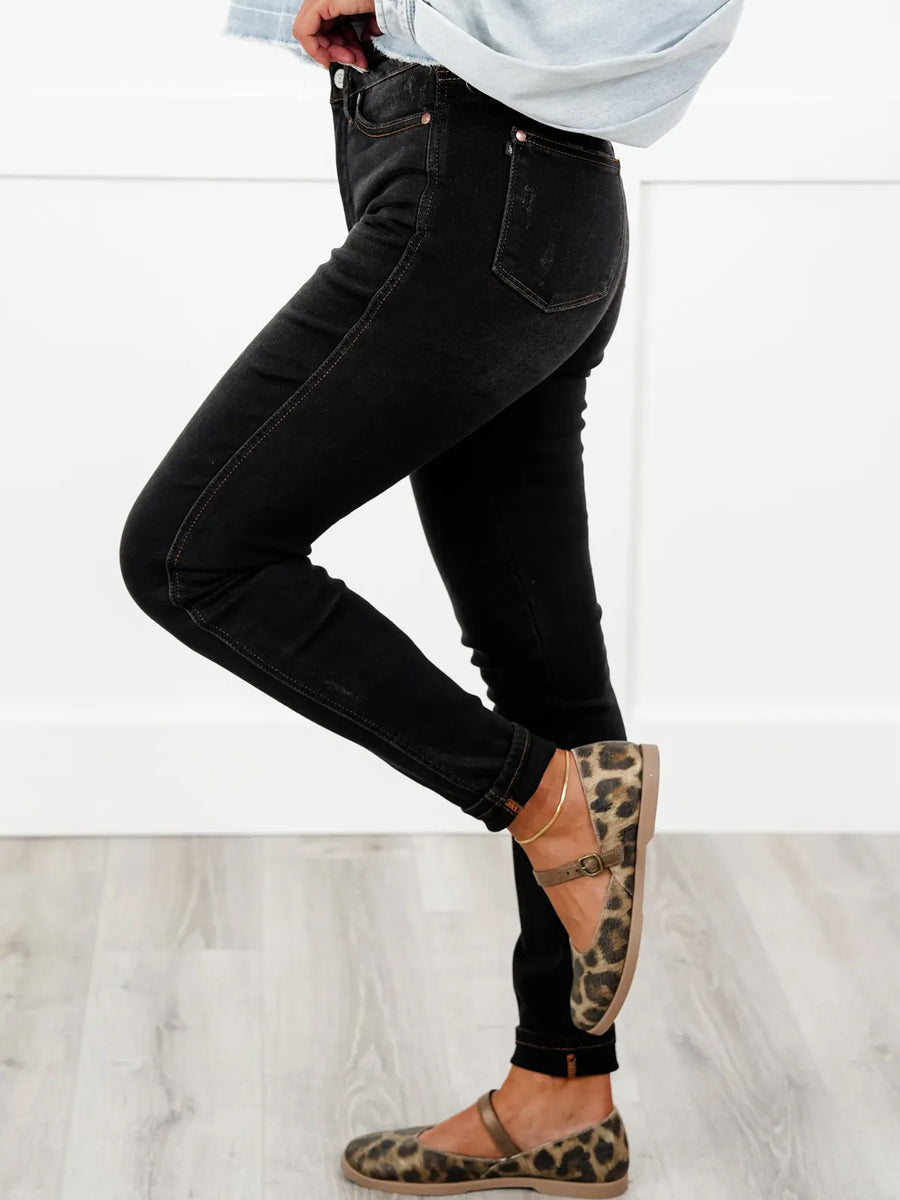 Judy Blue Black Dog High Rise Black Wash with Contrast Thread Tummy Control Skinny Jeans