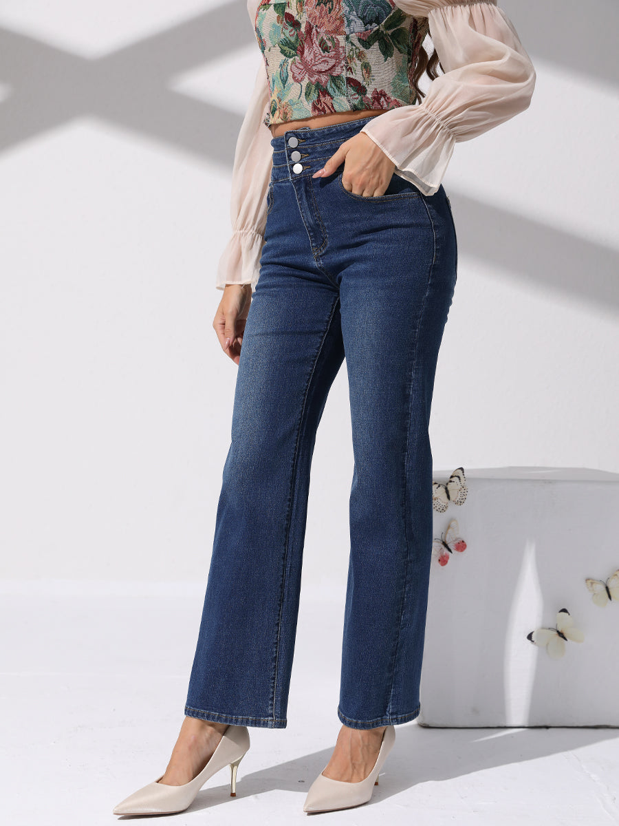 Plain High Stretch Straight Jeans