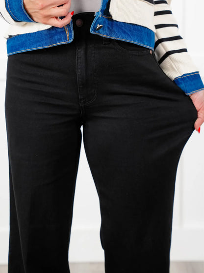 Judy Blue Retrograde High Rise Black Wide Leg Jeans with Cuff