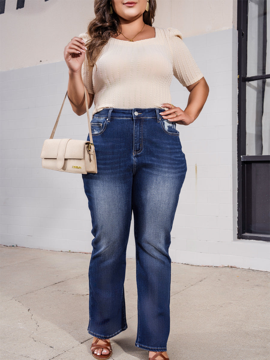 Dark Blue Plus Size Stitching Flare Jeans