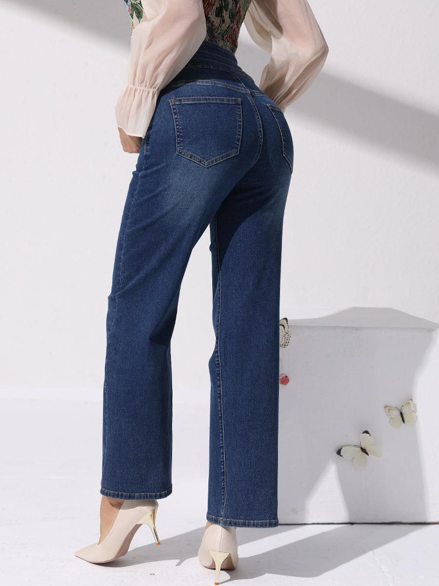 Plain High Stretch Straight Jeans