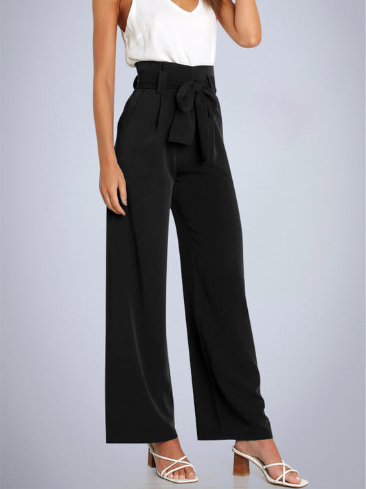 Tie Front Paperbag Wide Leg Pants