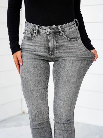 Judy Blue Smoke Show Mid Rise Grey Tummy Control Skinny Jeans with Shield Pockets