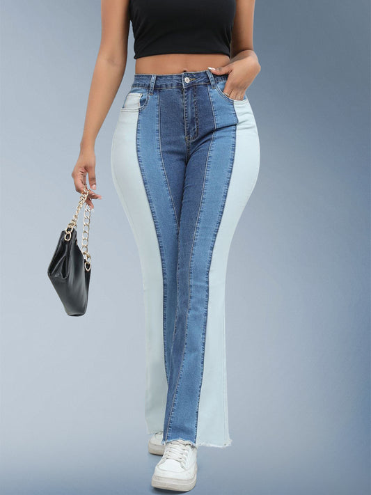 Dark Blue patches High Waist Jeans For Women