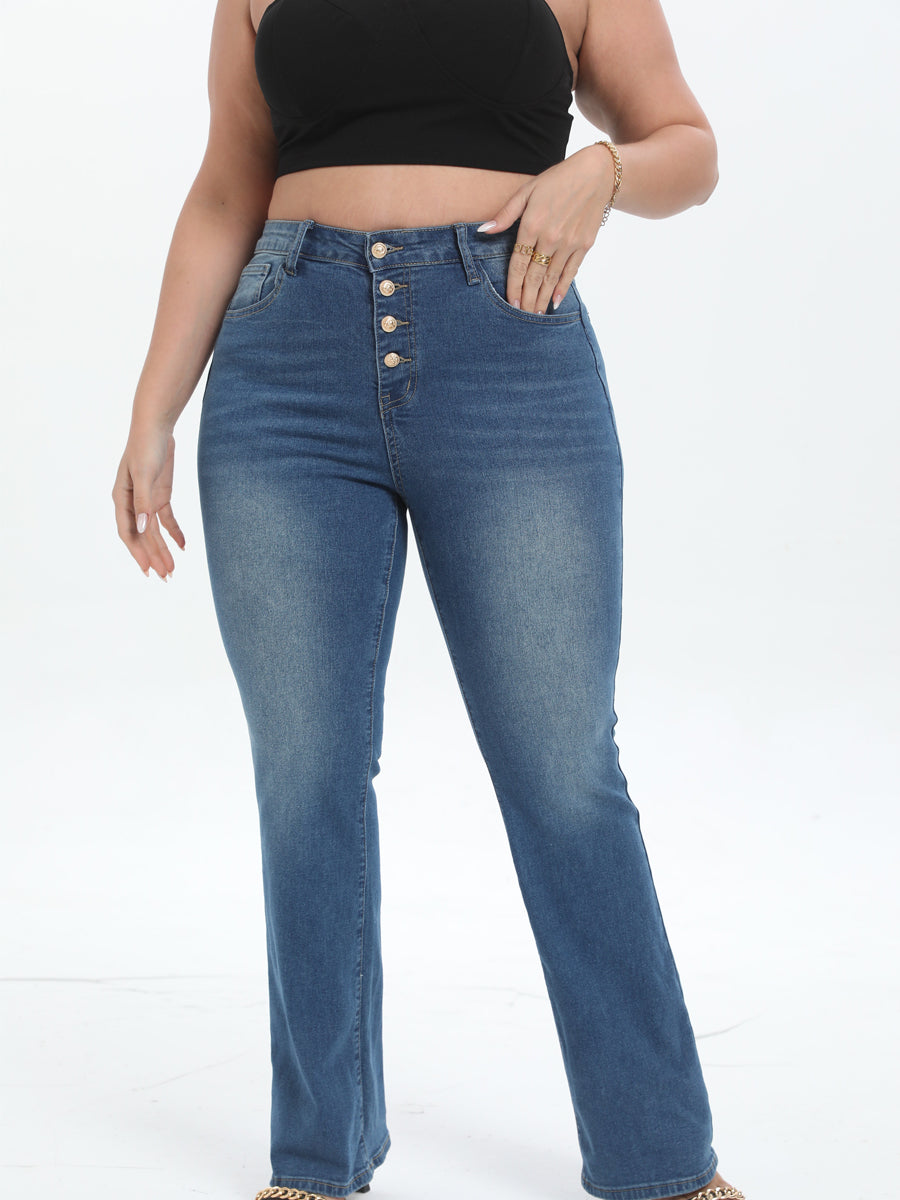 Plus Button Fly Flare Leg Jeans