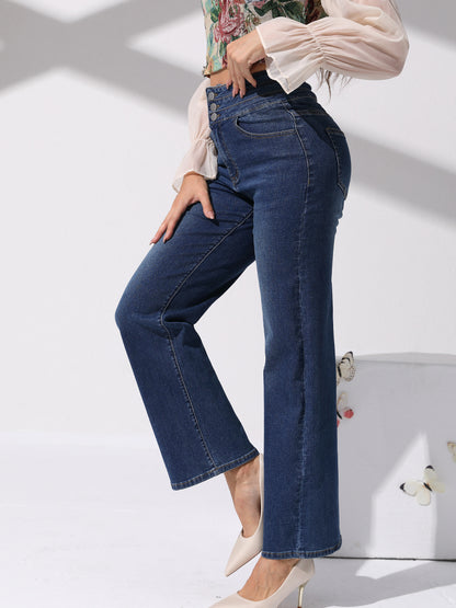 Plain High Stretch Straight Jeans