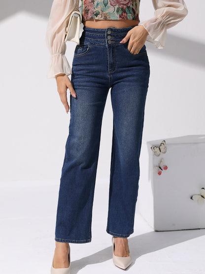 Plain High Stretch Straight Jeans