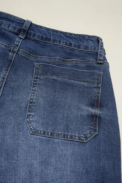 Wash Stitch Detail Mid Waist Wide Leg Jeans Without Belt