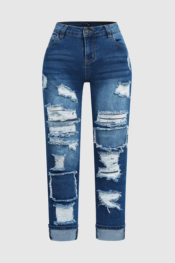 Cut Out Roll Hem Wash High Stretch Low Waist Skinny Jeans