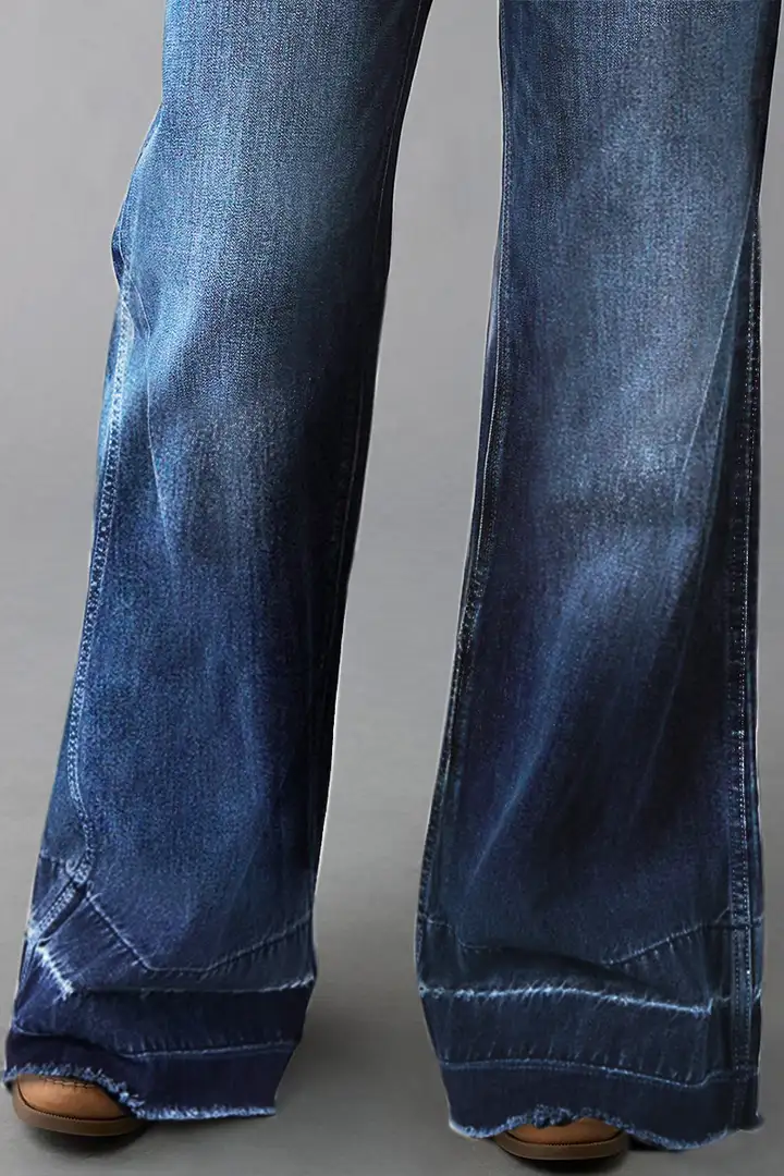 Wash Stitch Detail Mid Waist Wide Leg Jeans Without Belt