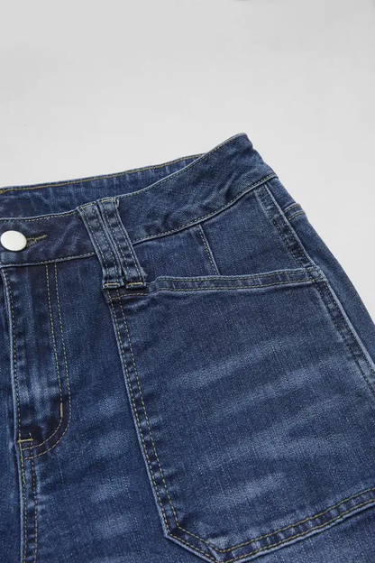 Wash Stitch Detail Mid Waist Wide Leg Jeans Without Belt