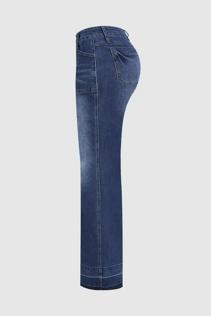 Wash Stitch Detail Mid Waist Wide Leg Jeans Without Belt