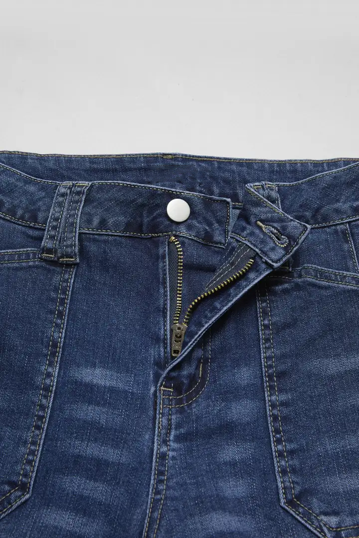 Wash Stitch Detail Mid Waist Wide Leg Jeans Without Belt