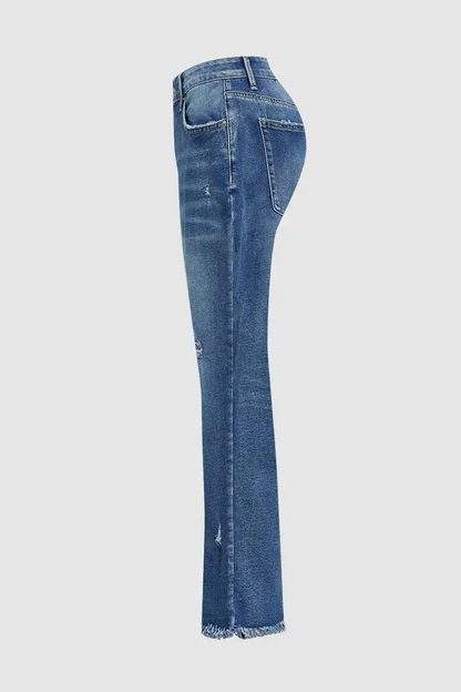 Wash Raw Hem Ripped Mid Rise Barrel Leg Jeans