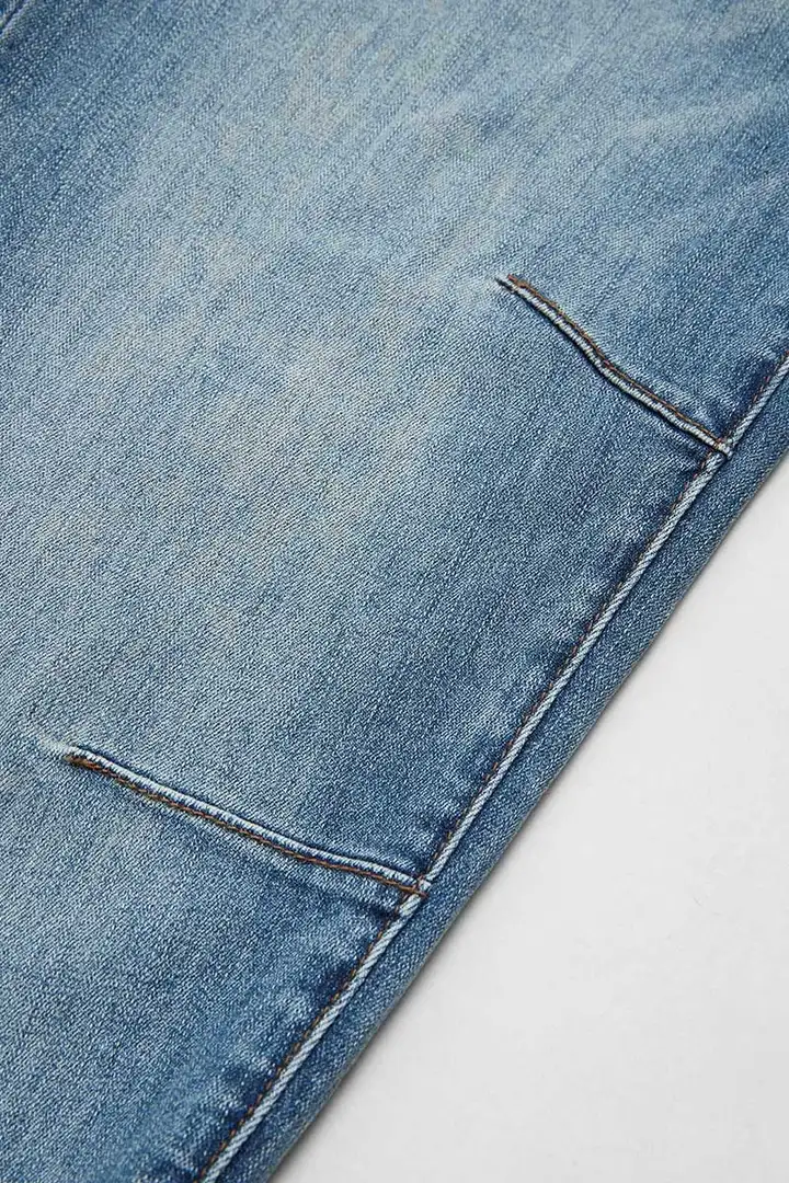 Wash Button Fly Stitch Detail Low Rise Straight Leg Jeans