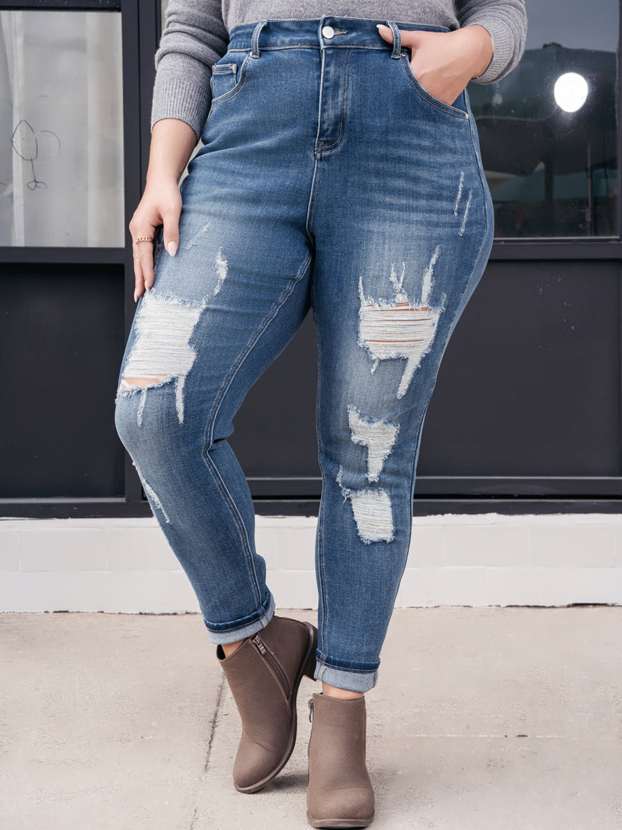 Plus High-Rise Distressed Skinny Jeans