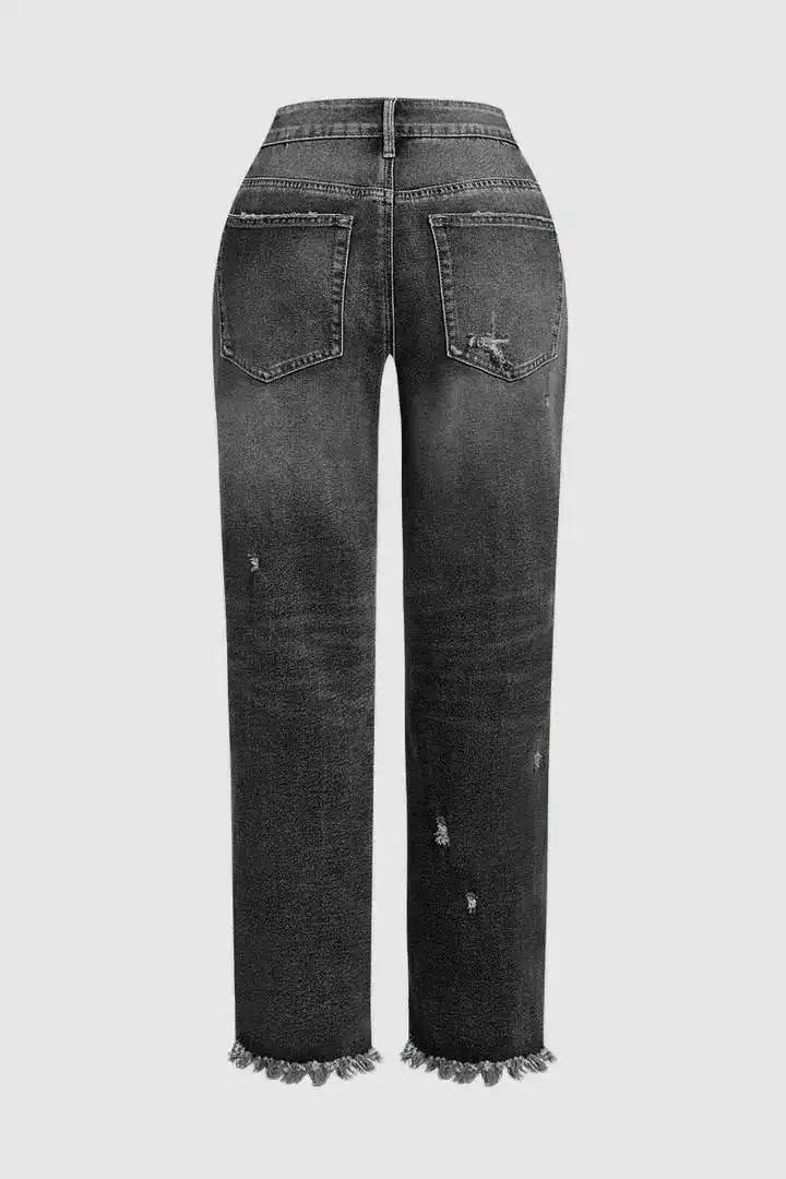 Wash Raw Hem Ripped Mid Rise Barrel Leg Jeans