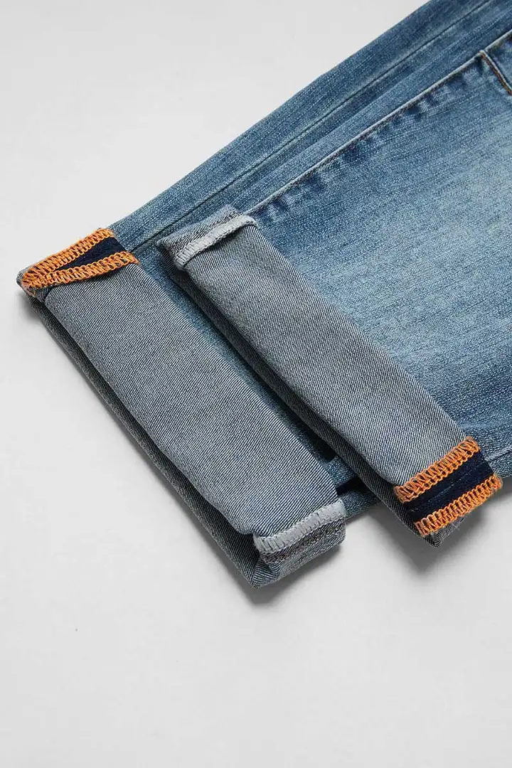 Wash Button Fly Stitch Detail Low Rise Straight Leg Jeans