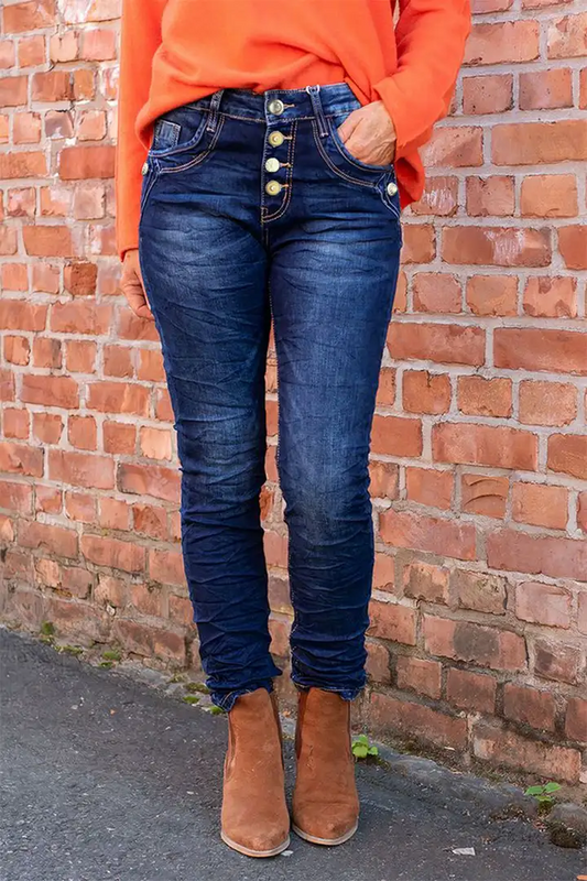 Wash Stretchy Button Fly Mid Rise Skinny Jeans