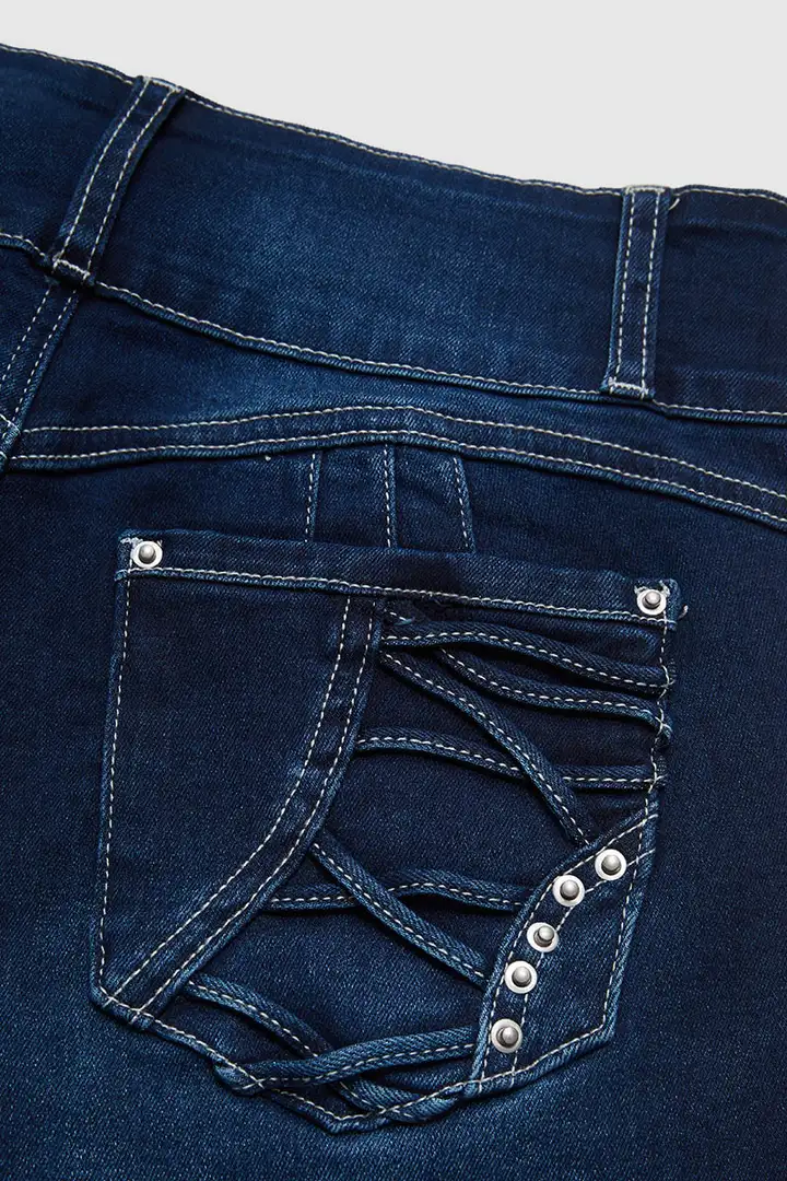 Wash Stitch Detail Button Fly High Waist Bootcut Jeans