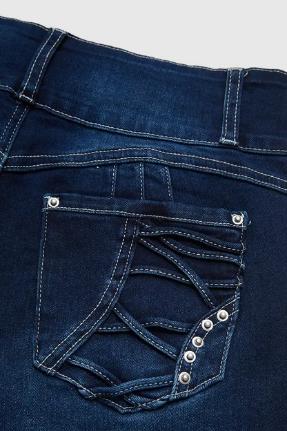 Wash Stitch Detail Button Fly High Waist Bootcut Jeans