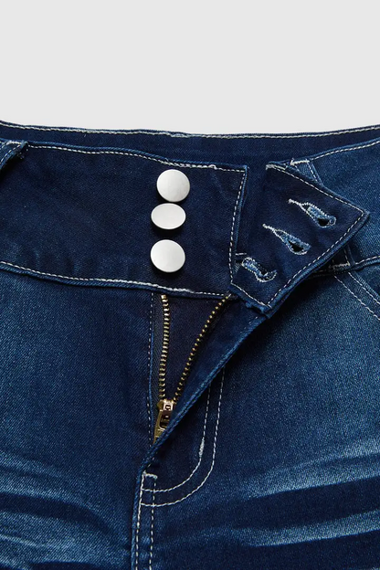 Wash Stitch Detail Button Fly High Waist Bootcut Jeans