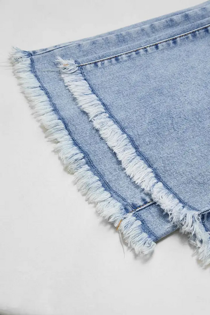 Wash Raw Hem Flap Pocket Wide Leg Low Rise Jeans