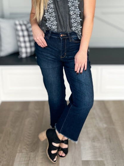 Coming In Hot  - Judy Blue Cropped Wide Leg Jeans