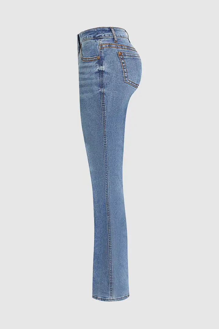 Wash Contrast Stitch Seam Front Low Waist Bootcut Jeans