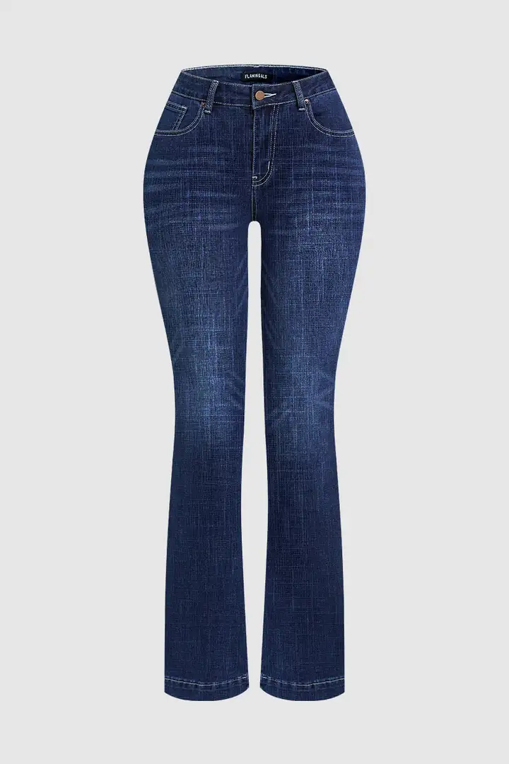 Wash Ripped Detail Mid Rise Bootcut Jeans Without Belt