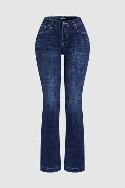 Wash Ripped Detail Mid Rise Bootcut Jeans Without Belt