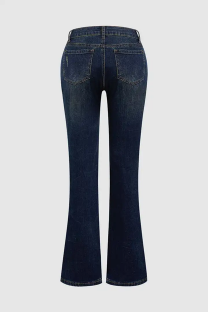 Wash Ripped Low Waist Flare Jeans Without Belt