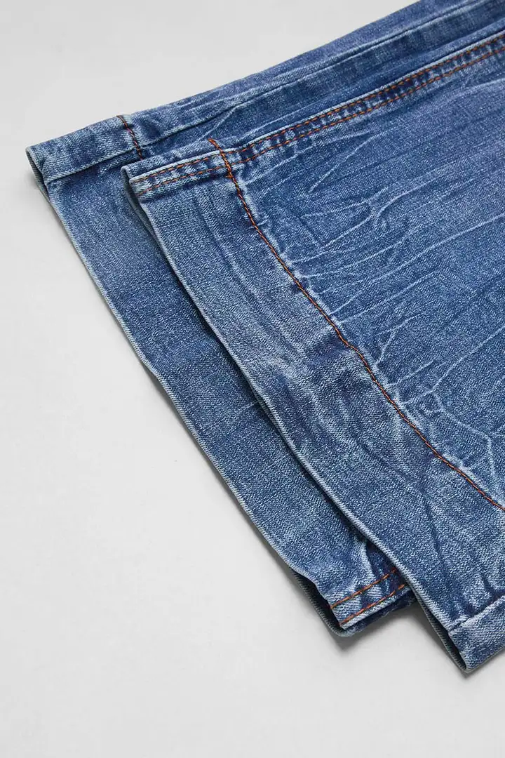 Wash Stitch Detail High Rise Straight Leg Jeans Without Belt