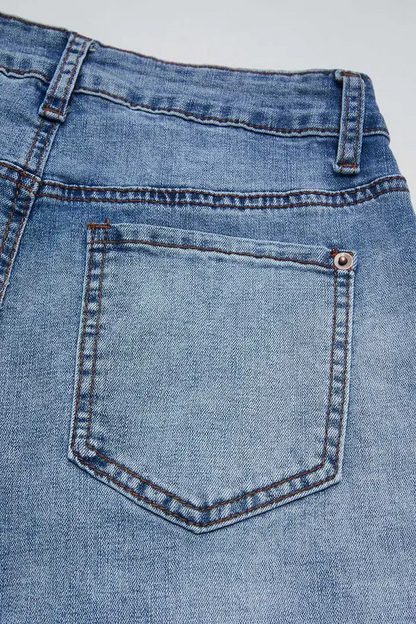 Wash Stitch Detail High Rise Straight Leg Jeans Without Belt